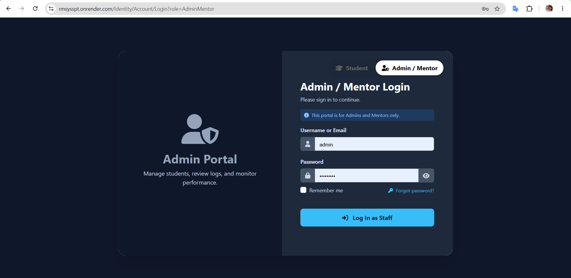 SPT Admin Login View